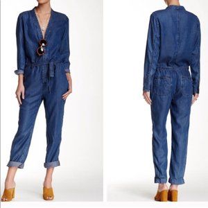 Free People Lou Blue Denim Long Sleeve Jumpsuit